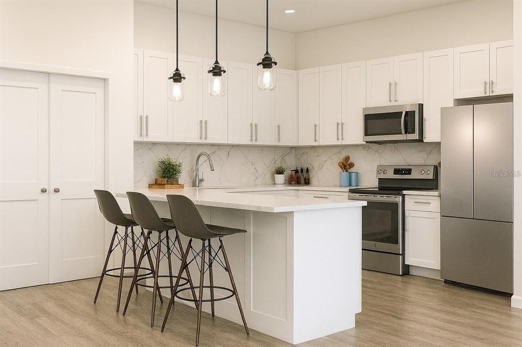 4254 Enid Lane North Port, FL 34288 - Photo 22 of 24 a kitchen with stainless steel appliances granite countertop a dining table chairs refrigerator and sink