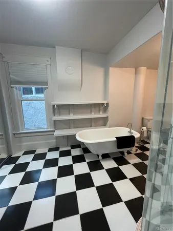 a black and white checkered floor