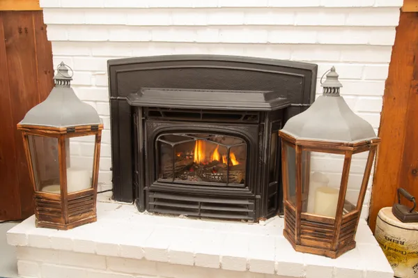 a view of fireplace in living room