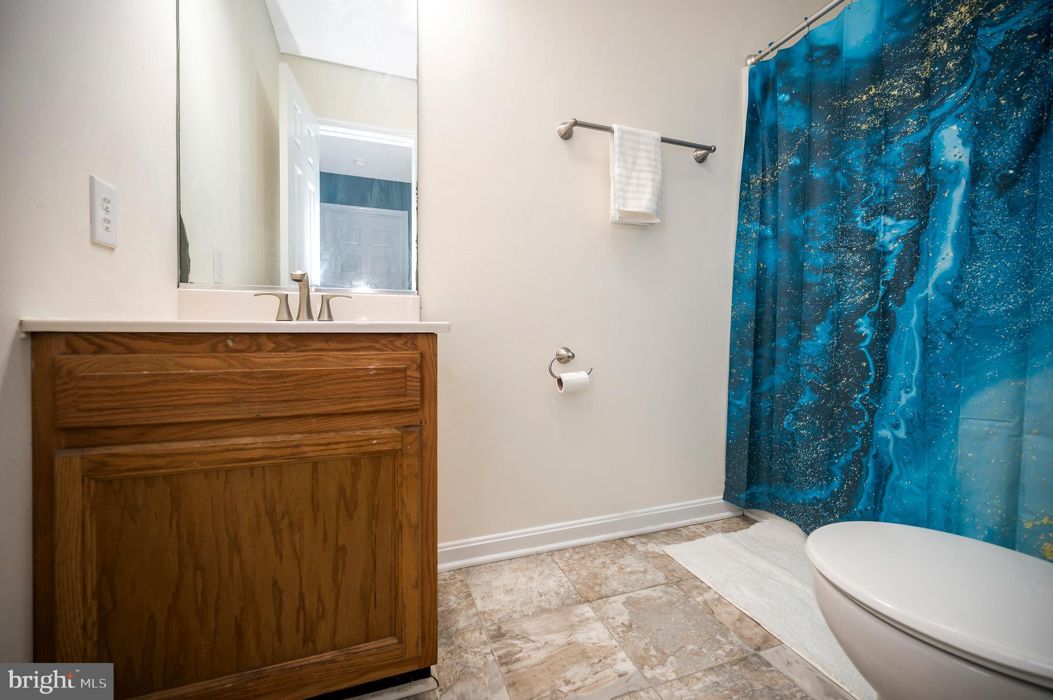 9577 Roys Lane Culpeper, VA 22701 - Photo 19 of 42 a bathroom with a granite countertop sink a toilet mirror and vanity