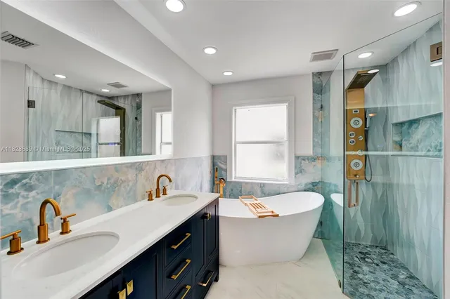 an aerial view of a house with a garden