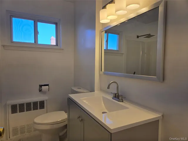 a bathroom with a toilet a sink and mirror