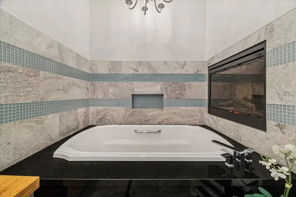 a bathroom with a bathtub
