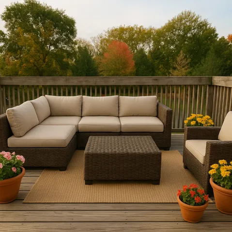 a view of a wooden roof deck
