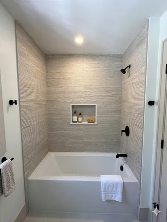 a bathroom with a bathtub
