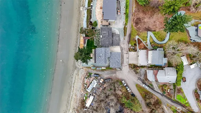 an aerial view of a highlighted house
