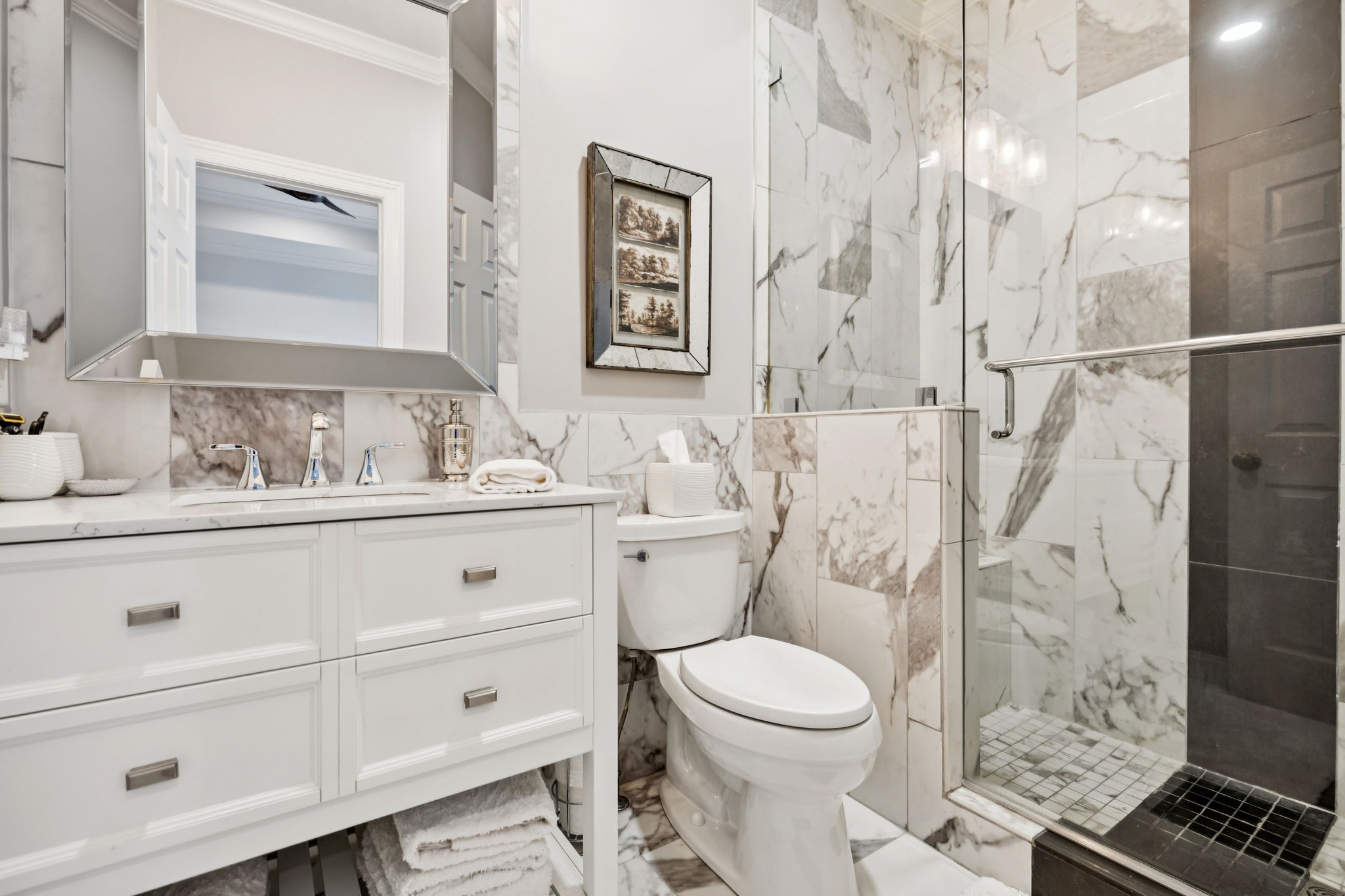 829 Highgrove Circle Franklin, TN 37069 - Photo 34 of 98 a bathroom with a granite countertop toilet sink and shower