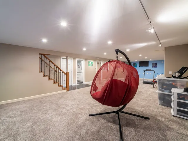 a view of a hallway with table