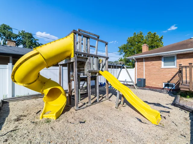 a view of a swimming pool with a backyard and swimming pool