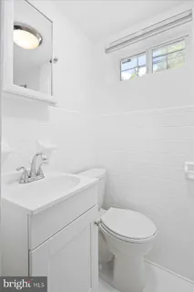 a bathroom with a sink a toilet and mirror