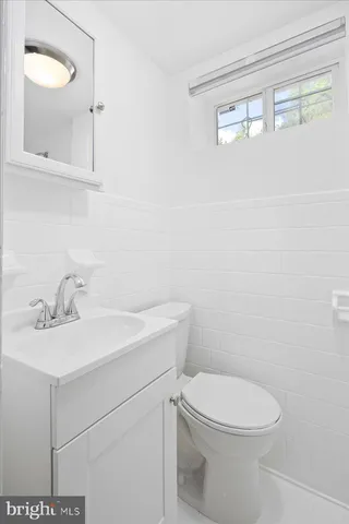 a bathroom with a sink a toilet and mirror