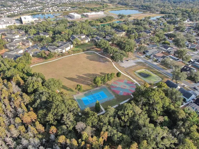 an aerial view of a house
