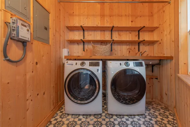 a view of a balcony with chairs