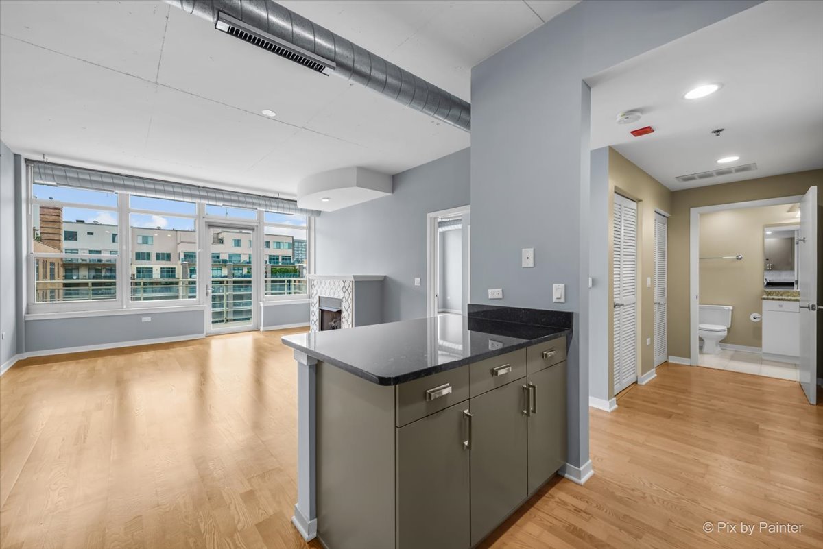 909 West Washington Boulevard, Unit 803 Chicago, IL 60607 - Photo 9 of 21 a kitchen with granite countertop a sink and cabinets