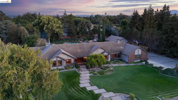 a aerial view of a house with a garden