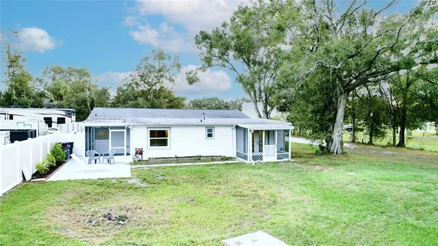an aerial view of city lake and trees