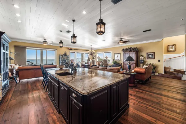 a view of a swimming pool with an ocean view