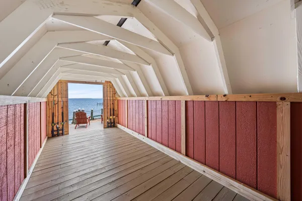a view of a balcony with an ocean