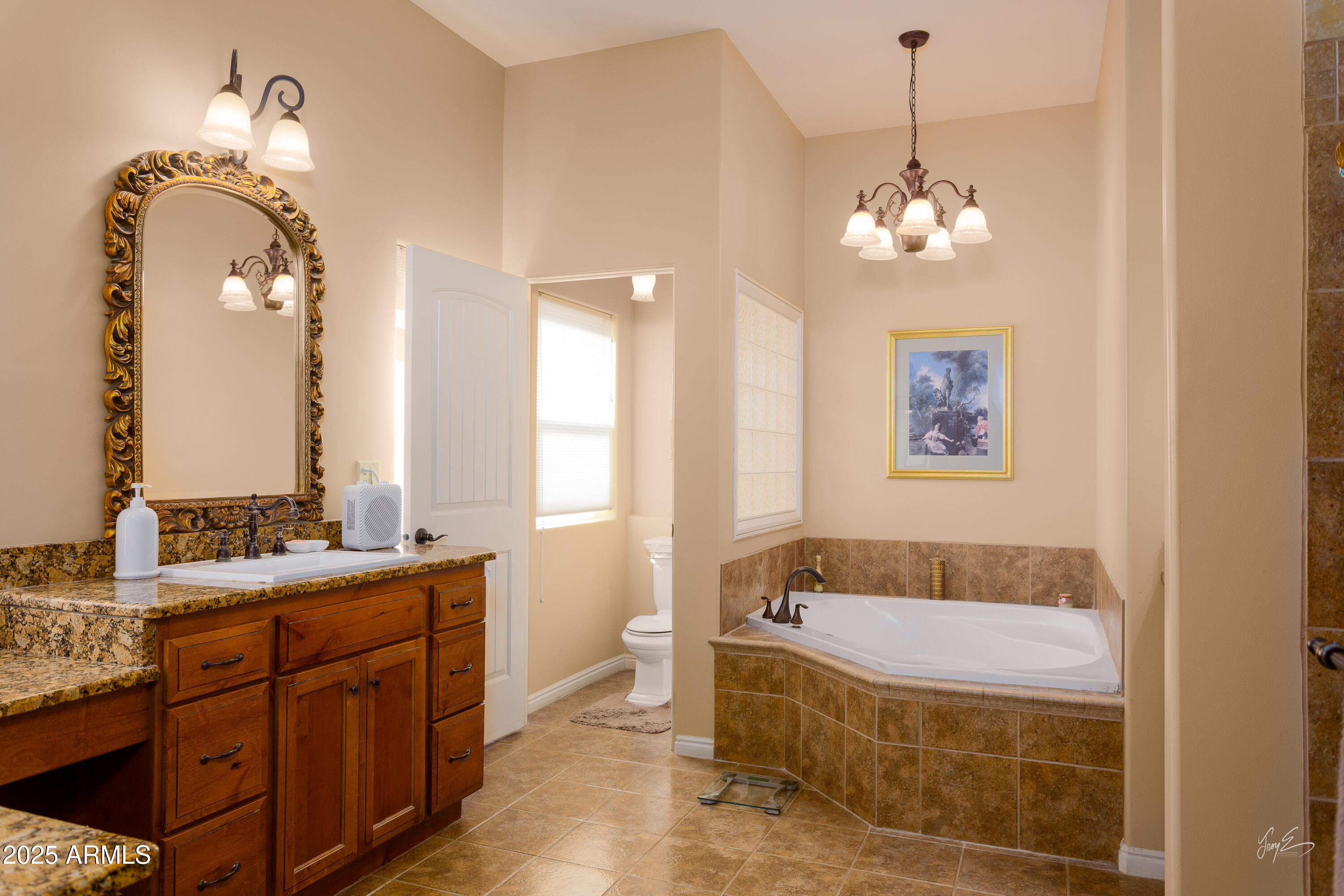2601 South Frehner Road Littlefield, AZ 86432 - Photo 18 of 32 a spacious bathroom with a granite countertop tub sink and mirror