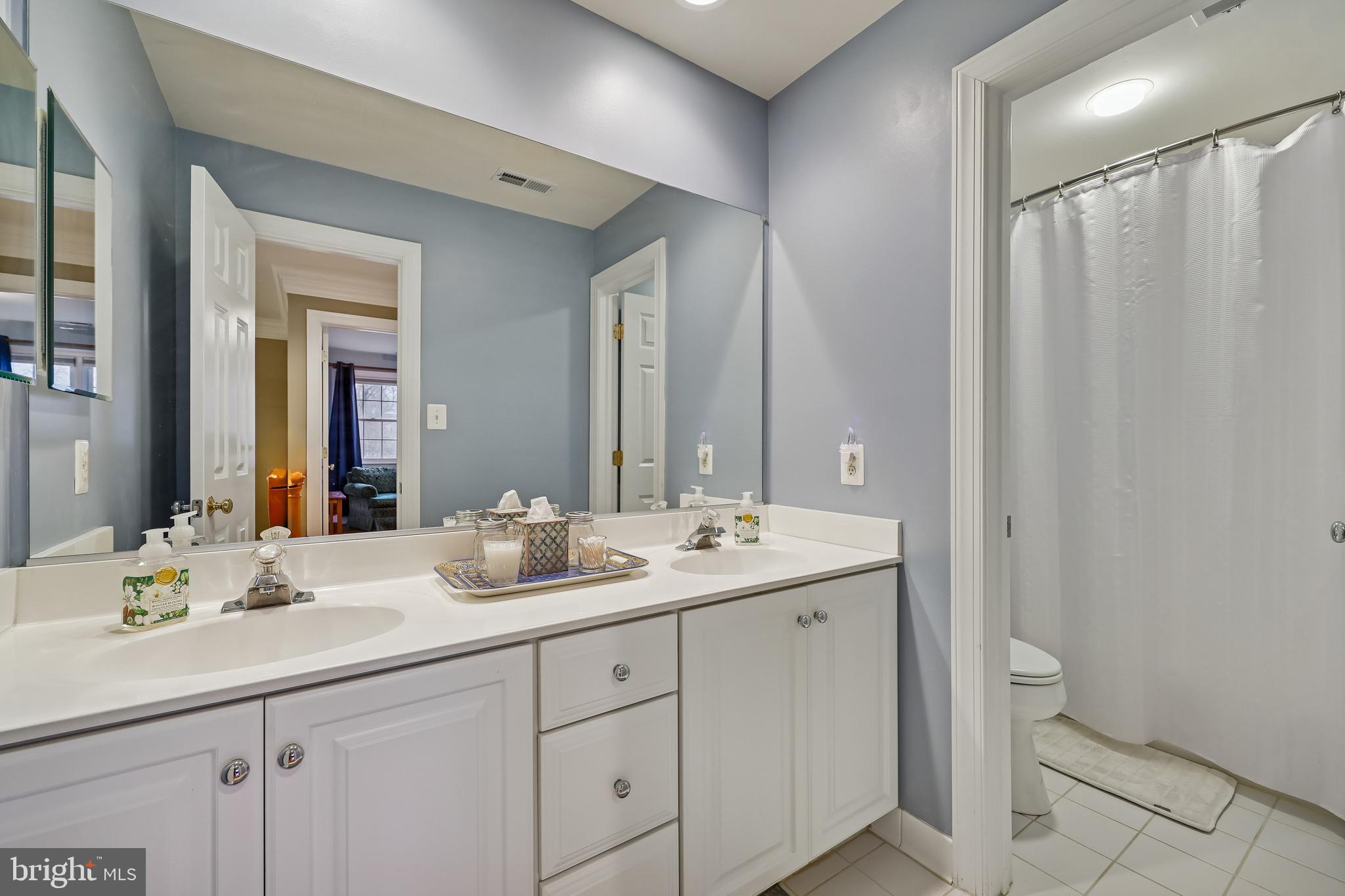 8807 Ridge Road Bethesda, MD 20817 - Photo 39 of 72 a bathroom with double sink and a mirror