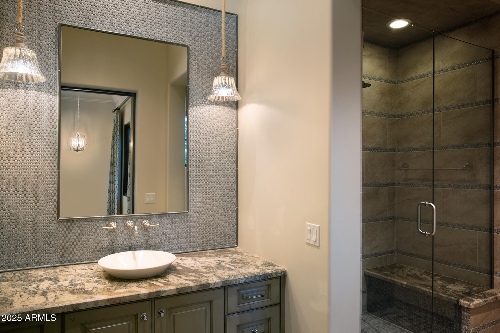 19481 North 98th Place Scottsdale, AZ 85255 - Photo 32 of 34 a bathroom with a granite countertop sink and a mirror