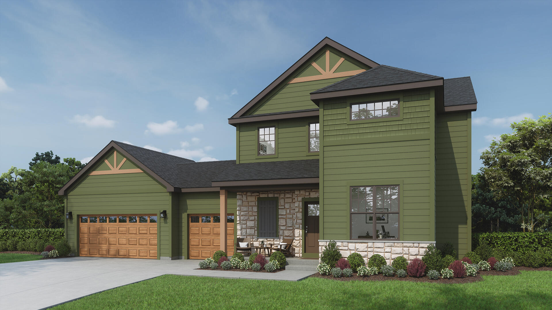 Driveway & Landscaping not included. Rendering shown may not reflect exact structural options or exterior selections of the home