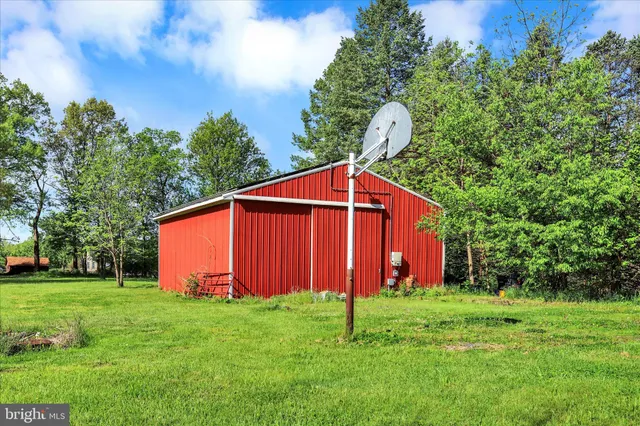 a backyard of a house with plants and large trees