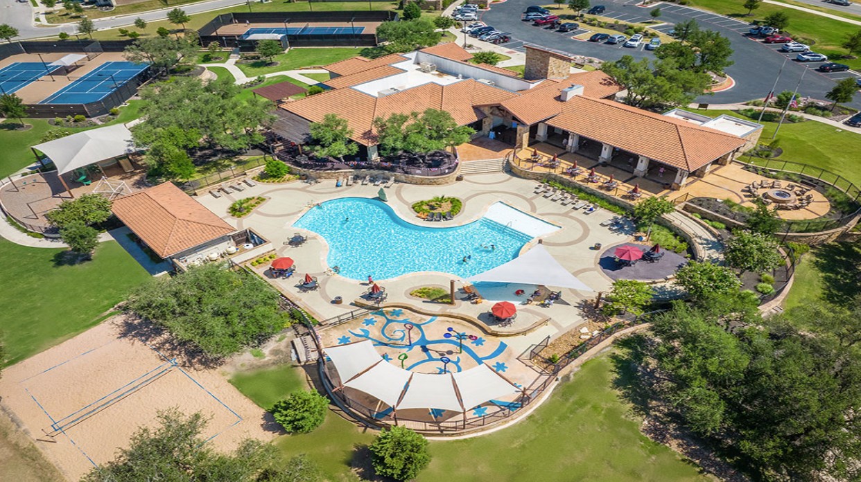 1912 Montella Way Leander, TX 78641 - Photo 30 of 31 an aerial view of residential house with outdoor space and pool