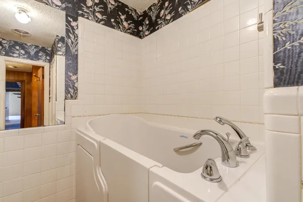 a bathroom with a bathtub