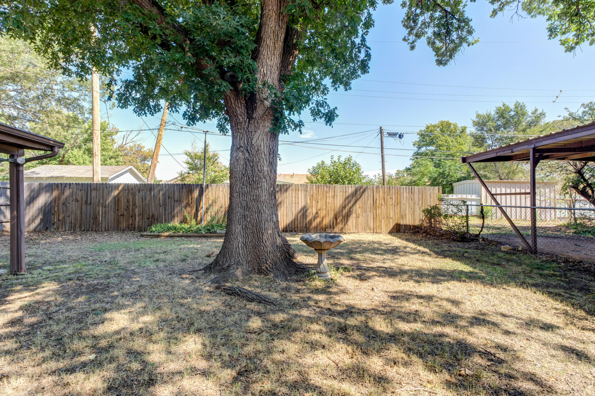 111 East 13th Street Littlefield, TX 79339 - Photo 34 of 38 a view of a yard with a tree and a wooden fence