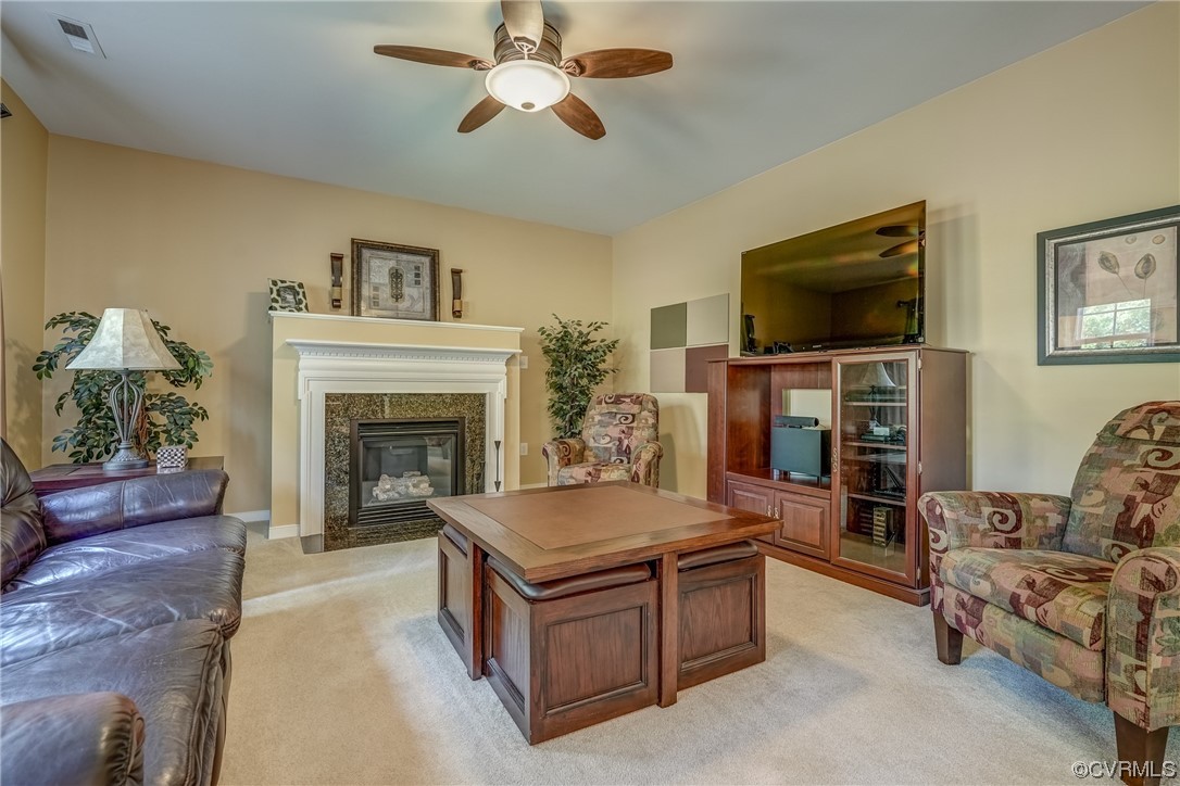 2407 Cascade Meadows Drive Midlothian, VA 23112 - Photo 23 of 48 a living room with furniture a flat screen tv and a fireplace