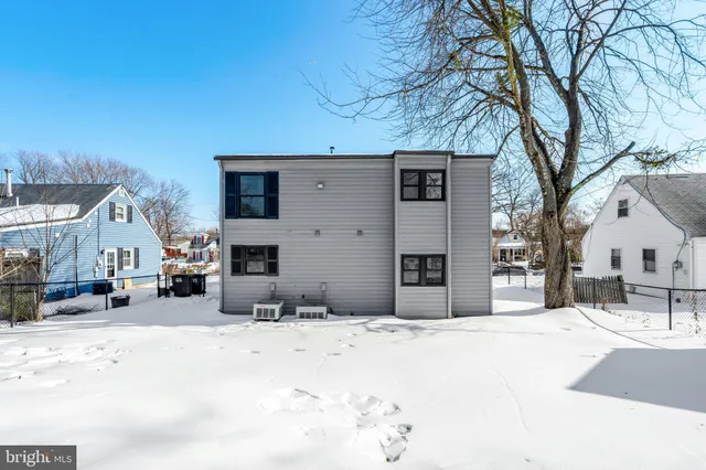 a view of a backyard with a large tree