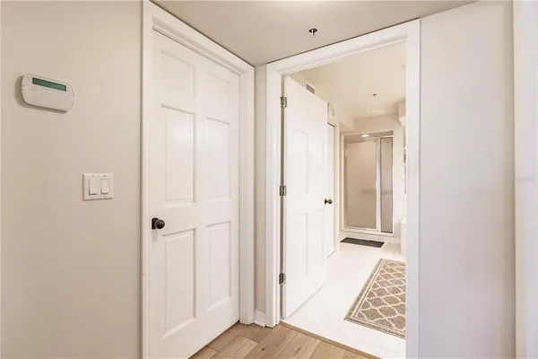 a view of dining room and wooden floor