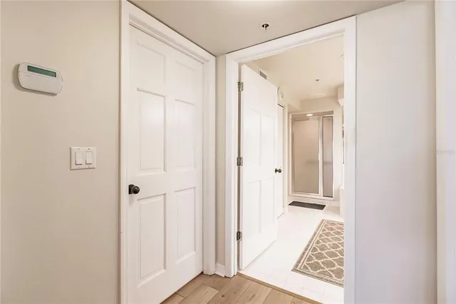 a view of dining room and wooden floor