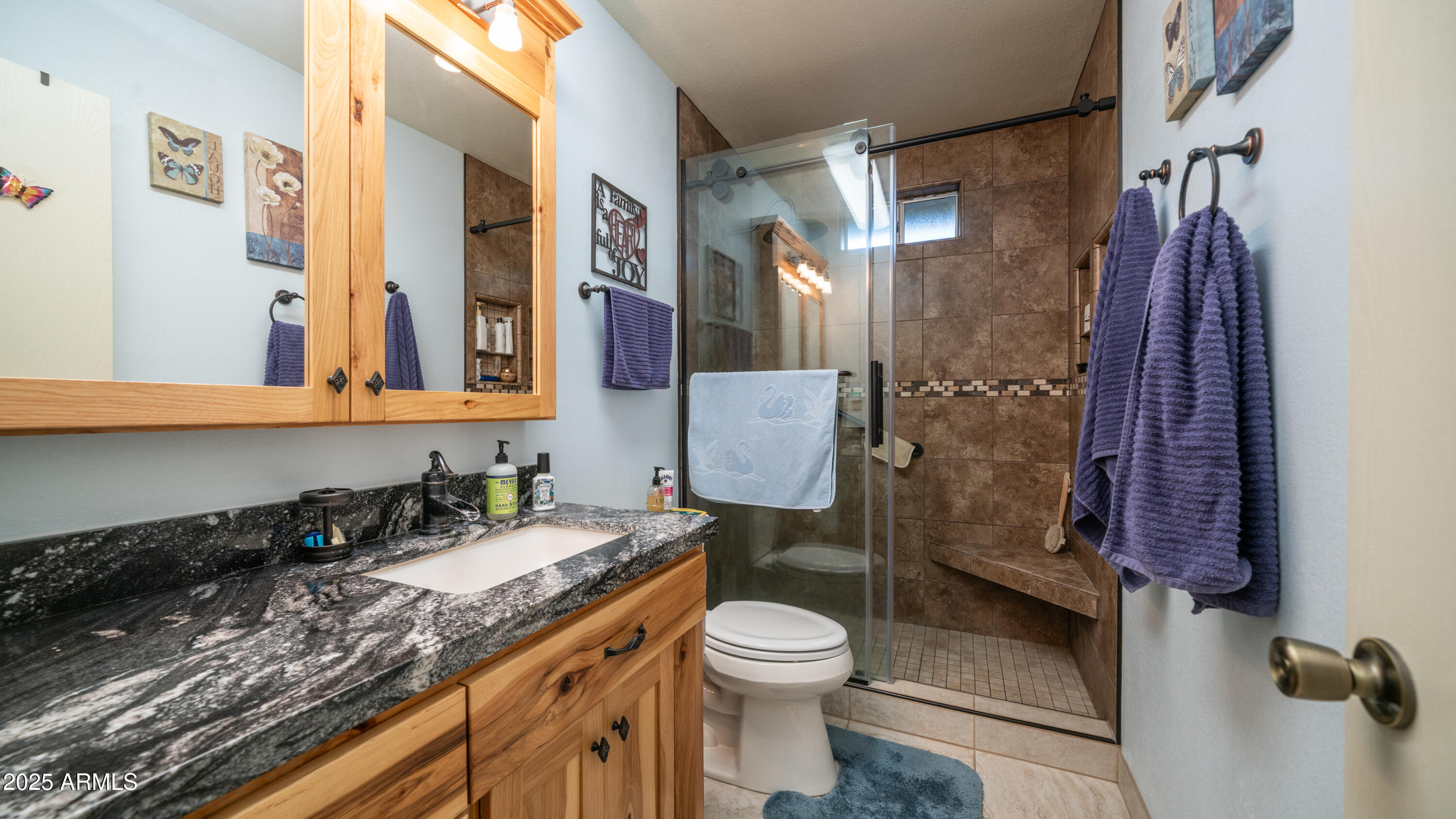 657 South Copper Drive Apache Junction, AZ 85120 - Photo 19 of 44 a bathroom with a granite countertop sink toilet and shower