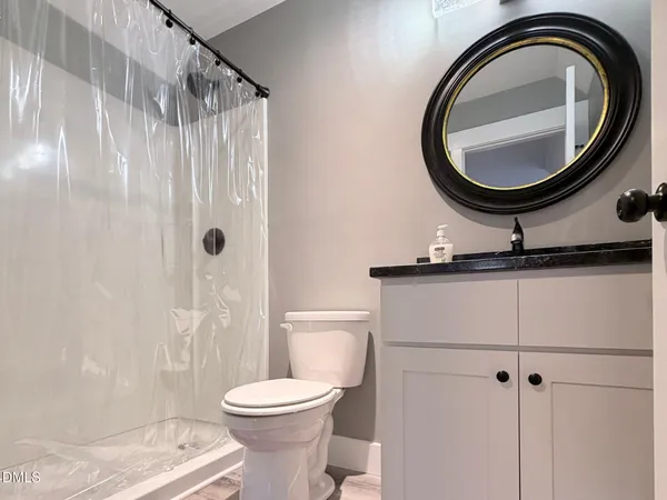 a bathroom with a sink a toilet and a mirror