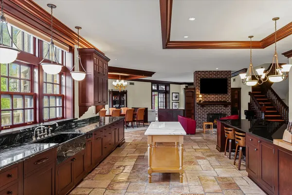 a picture of a bench in a white building