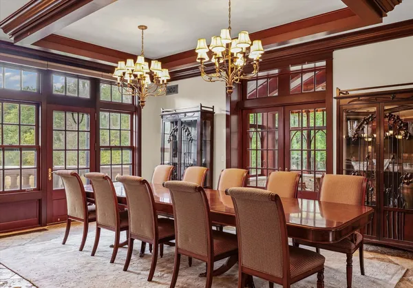 a view of a brick building next to a yard