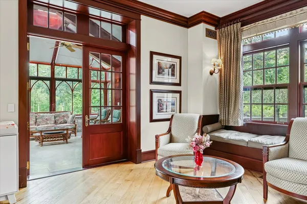 an aerial view of a house with a lake view