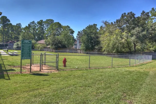 a view of a park with swings