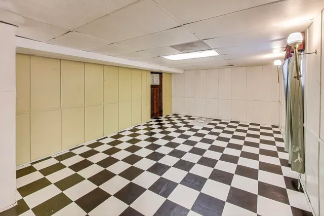 a black and white checkered floor