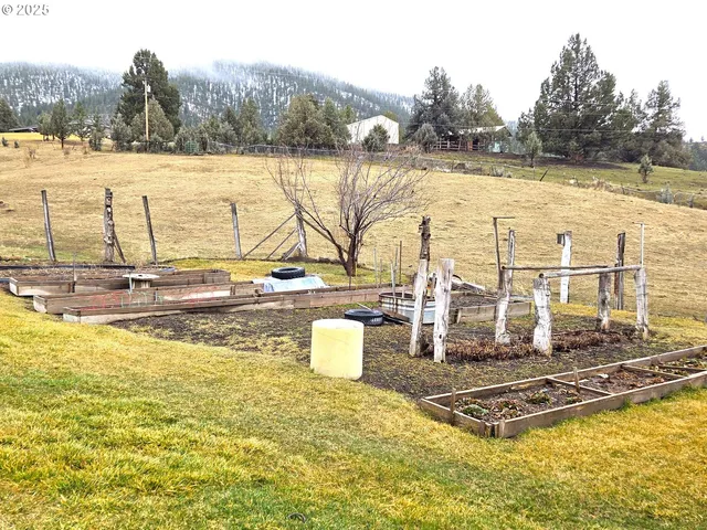 a view of an outside dining space with furniture