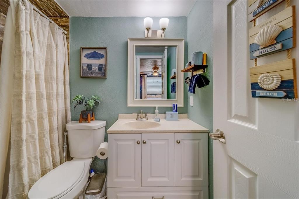 2646 Albion Street Holiday, FL 34691 - Photo 24 of 64 a bathroom with a sink a toilet and shower curtain