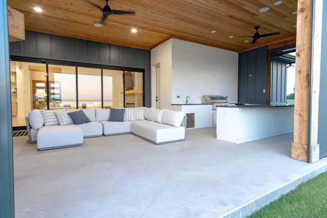 a living room with a large window