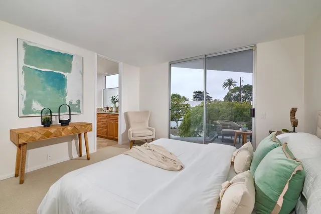 a balcony with a potted plant and outdoor space