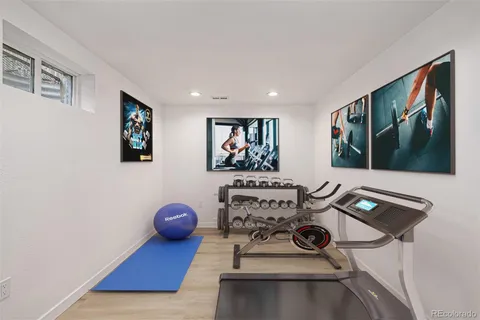 a view of workspace with wooden floor