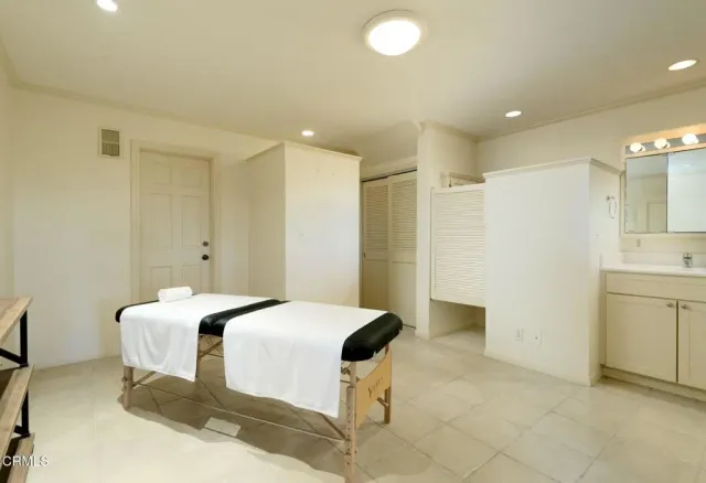 a view of a swimming pool with a garden