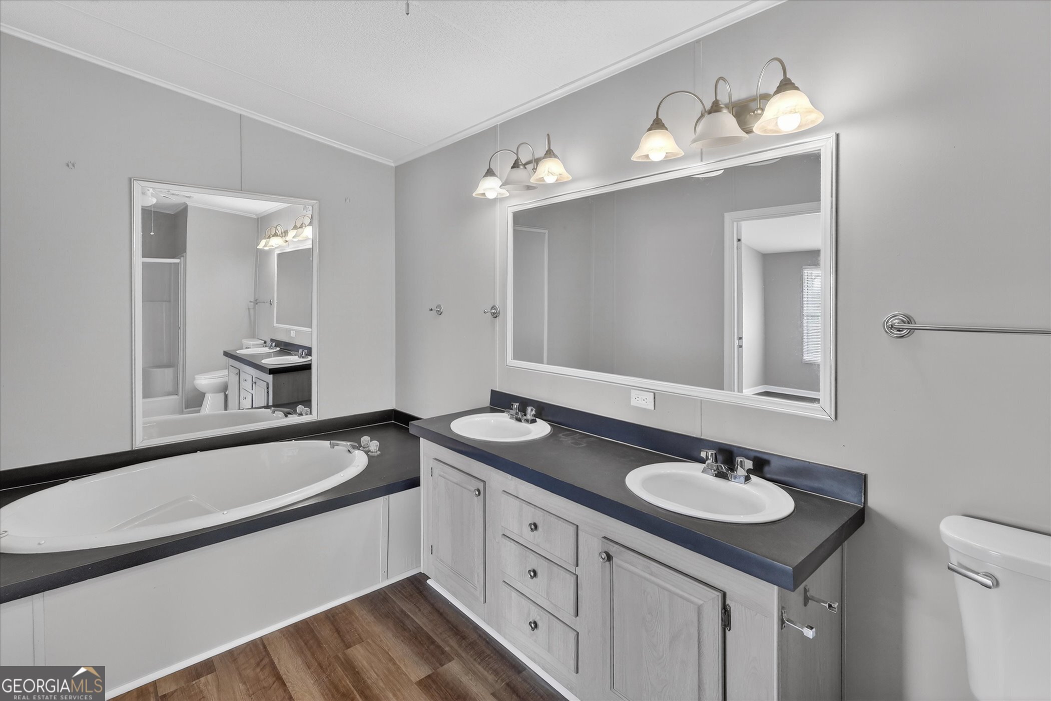 13541 Pine Burr Road Metter, GA 30439 - Photo 21 of 44 a bathroom with a sink double vanity granite tub and a mirror