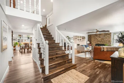 a view of a living room and dining room
