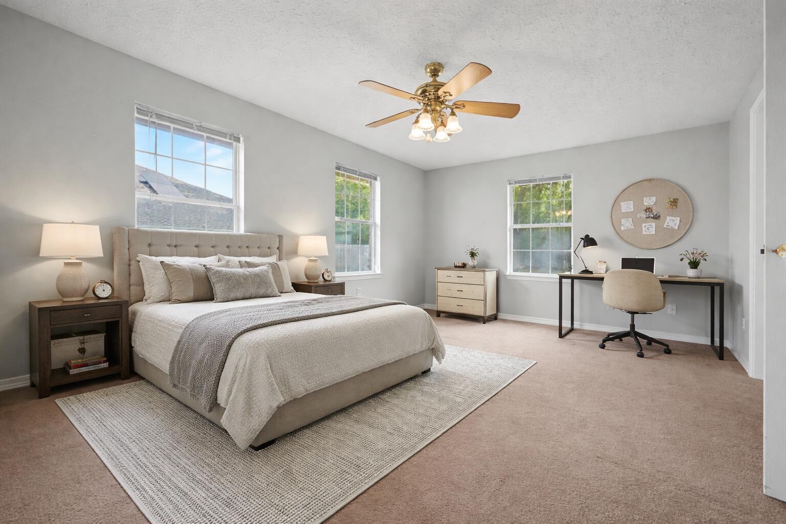 5127 Brookside Drive Pace, FL 32571 - Photo 13 of 25 a bedroom with a bed a chandelier and a window